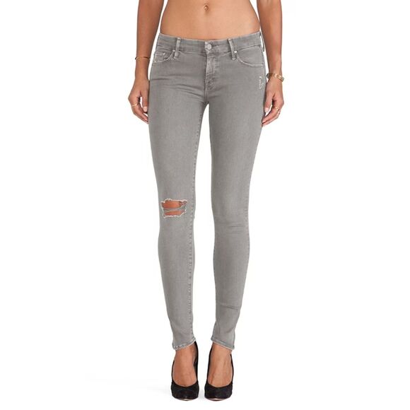 Mother Denim Jeans The Looker Blow Out Graphite Skinny Distressed Gray 25 NWT - Picture 1 of 11